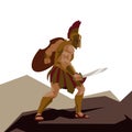 Angry spartan warrior with armor and hoplite shield holding a sw