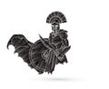 Angry Spartan warrior with Sword and shield cartoon graphic vector. Royalty Free Stock Photo