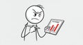 Angry Stick Figure Analyzing Data Graph on White Background Royalty Free Stock Photo
