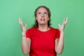 Angry and stressed blond woman with red shirt