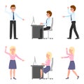 Angry, stressed, desperate, sad office boy, girl vector. Shouting, pointing, scolding, blaming male, female cartoon character Royalty Free Stock Photo