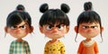 Angry stressed mad three cartoon characters girl kid child teen female person portrait in 3d style design on light background. Royalty Free Stock Photo