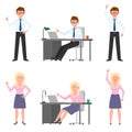 Angry, stressed, mad, unhappy man and woman vector illustration. Shouting, pointing, scolding boy and girl cartoon character set