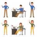 Angry, stressed, mad man and woman vector illustration. Shouting, pointing finger, scolding boy and girl cartoon character