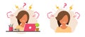 Angry stressed woman girl office worker icon vector graphic illustration flat cartoon, female boss hating sad negative mood shout