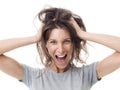 Angry woman having a bad hair day Royalty Free Stock Photo