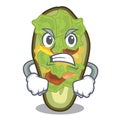 Angry stuffed avocado on a character board