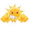 Evil Summer Sun Emoticon. Angry Sun Emoji is pointing at you. Royalty Free Stock Photo