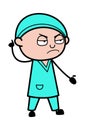 Angry Surgeon Cartoon with one hand raised Royalty Free Stock Photo