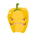 Angry sweet pepper. Aggressive yellow vegetable. Dangerous fruit