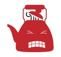 Angry teapot kettle on white background