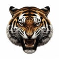 angry Tiger Face Shot Isolated on White Background. ai generative Royalty Free Stock Photo