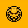 Angry tiger head logo icon in simple tribal line art style. Sport team mascot logo template