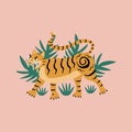 Angry tiger and jungle vector illustration. Wild asian tiger. Royalty Free Stock Photo