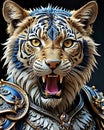 angry tiger warrior snarling or roaring with anger