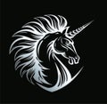 Angry Unicorn horse head. Silver emblem