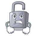 Angry unlocking padlock on the cartoon gate Royalty Free Stock Photo