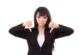 Angry, upset businesswoman giving, showing thumb down