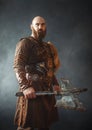 Angry viking with axe, martial spirit, barbarian Royalty Free Stock Photo