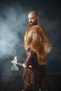 Angry viking with axe, martial spirit, barbarian Royalty Free Stock Photo