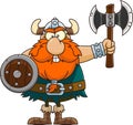 Angry Viking Cartoon Character Holding a Shield and Axe