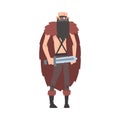 Angry Viking, Male Warrior Character in Animal Skin with Sword Vector Illustration