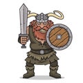 Angry Viking stand with sword and shield