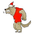 angry werewolf hand drawn textured cartoon of a wearing santa hat