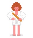 Angry wife in bathrobe and with rolling pin. Grumpy wife Royalty Free Stock Photo