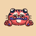 Angry wild animal face. Mad tiger attack with grin, dangerous cat in hate, savage muzzle in rage, irritated snout with