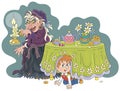 Angry witch and little boy playing hide-and-seek Royalty Free Stock Photo