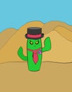 Angry Wizard Cactus with Hat in Desert backgroud Digital Drawing Cartoon