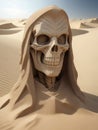 Angry wizard skull made of desert sand