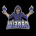 Angry Wizard sport esport logo template black uniform in blue glow