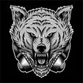 Angry wolf headphone vector illustration