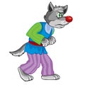 Angry wolf in pants, fairy tale character, cartoon illustration, isolated object on a white background, vector illustration Royalty Free Stock Photo