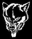 Angry wolf shows teeth, wolf grin, wolf head, black and white drawing for t-shirt Royalty Free Stock Photo