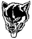 Angry wolf shows teeth, wolf grin, wolf head, black and white drawing for t-shirt Royalty Free Stock Photo