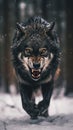 Angry Wolf Walking Towards the Camera. Generative AI