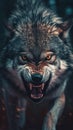 Angry Wolf Walking Towards the Camera. Generative AI