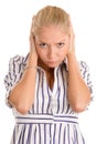 Angry woman covering ears Royalty Free Stock Photo