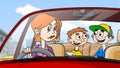 Angry woman driving the car, children sit on the backseat Royalty Free Stock Photo