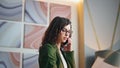 Angry woman entrepreneur calling phone in office closeup. Nervous girl shouting. Royalty Free Stock Photo