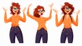 Drawing of several girls dancing and rejoicing on a white background vector