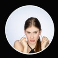 angry woman hate feeling mad girl face in frame Royalty Free Stock Photo