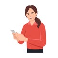 angry woman holding her phone, lost signal vector