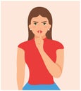 Angry woman making Silence Gesture. Be quiet Vector illustration. Secret Concept