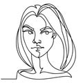 Angry Woman One Line Art Portrait. Unhappy Female Facial Expression. Hand Drawn Linear Woman Silhouette Royalty Free Stock Photo