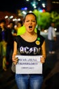 Angry woman protesting, Bucharest, Romania