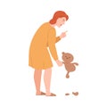 Angry Woman with Ripped Teddy Bear Scolding and Yelling at Somebody Finger Pointing Vector Illustration Royalty Free Stock Photo